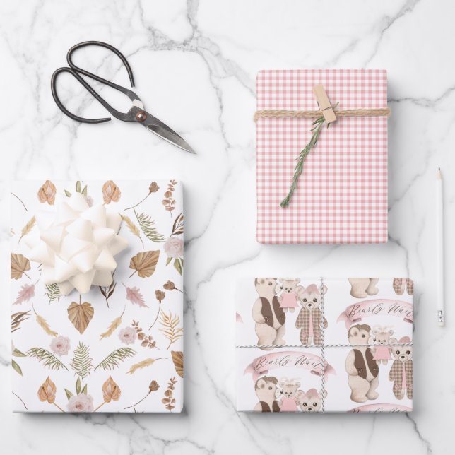 Feuille De Papier Cadeau Boho Bearly Wait Bear Family Baby shower Wrapper (Recto)