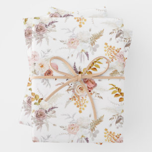Feuille De Papier Cadeau Boho Beige, Herbe de Pampa Terracotte Aquarelle We