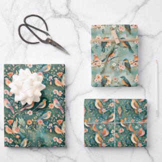 Feuille De Papier Cadeau Boho Birds sur Branches Botanique
