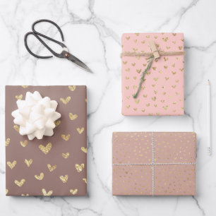 Feuille De Papier Cadeau Boho Blush Rose Beige Gold Coeurs