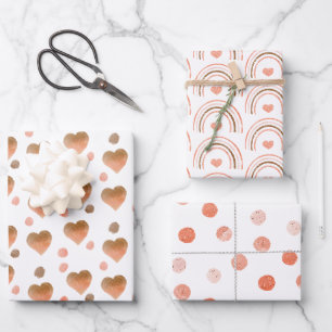 Feuille De Papier Cadeau Boho Brown, Mauve, Coeurs et Pois roses
