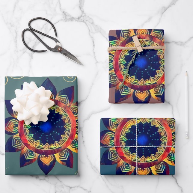 Feuille De Papier Cadeau Boho Celtic Rainbow Flower Mandala (Recto)