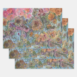 Feuille De Papier Cadeau Boho Chic Flower Garden aquarelle peinture