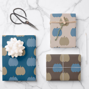 Feuille De Papier Cadeau Boho Citrouille bleu beige 