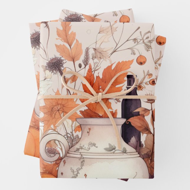 Feuille De Papier Cadeau Boho citrouille chute (En situation)