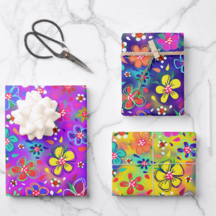 Feuille De Papier Cadeau Boho clair Doodle Fleurs Variété
