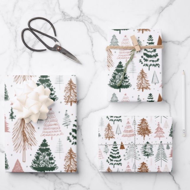 Feuille De Papier Cadeau Boho Doodle sapin de Noël Motif (Recto)