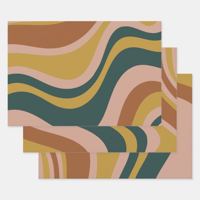 Feuille De Papier Cadeau Boho Earth Tones tendance moderne Motifs Abstraits (Lot)