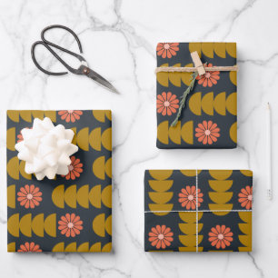 Feuille De Papier Cadeau Boho en gras Botanique Géométrique Bleu Or