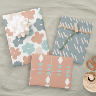 Feuille De Papier Cadeau Boho Géométrique Neutral Fun Floral Pastel