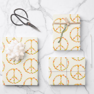 Feuille De Papier Cadeau Boho Hippie Floral Paix Signal Motif en Jaune