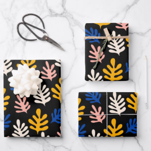 Feuille De Papier Cadeau Boho Matisse Formes botaniques en bleu rose noir