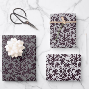 Feuille De Papier Cadeau Boho Matisse Formes botaniques Motif gris noir