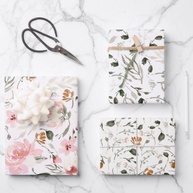Feuille De Papier Cadeau Boho moderne aquarelle florale (Recto)