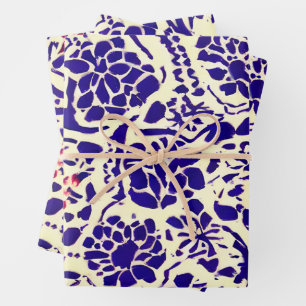 Feuille De Papier Cadeau Boho Motif bleu et rouge