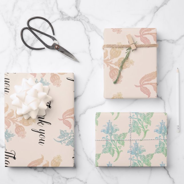 Feuille De Papier Cadeau Boho Pastel Peach Floral Mariage (Recto)