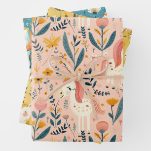 Feuille De Papier Cadeau Boho pépinière licornes, cadeau baby shower