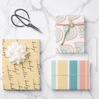 Feuille De Papier Cadeau Boho Rainbow Baby Genre Neutre "Hello Baby"