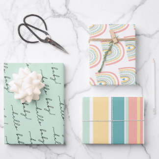 Feuille De Papier Cadeau Boho Rainbow Baby Genre Neutre "Hello Baby" Envelo