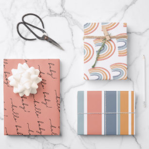 Feuille De Papier Cadeau Boho Rainbow Baby Genre Neutre "Hello Baby" Envelo