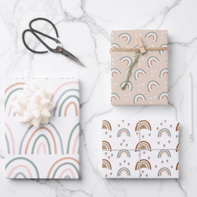 Feuille De Papier Cadeau Boho Rainbow Baby shower Beige Terracotta Green (Recto)