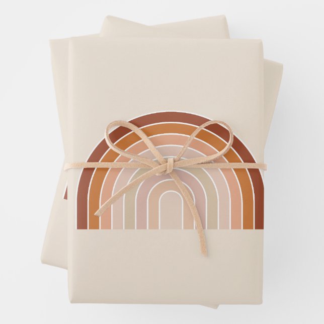 Feuille De Papier Cadeau Boho Rainbow Beige Terracotta (En situation)