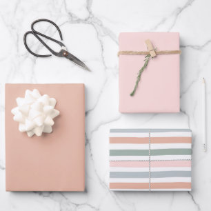 Feuille De Papier Cadeau Boho rayé Anniversaire fille Baby shower rose oran
