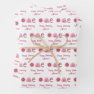 Feuille De Papier Cadeau Boho rose mignon Arc-en-ciel Premier anniversaire