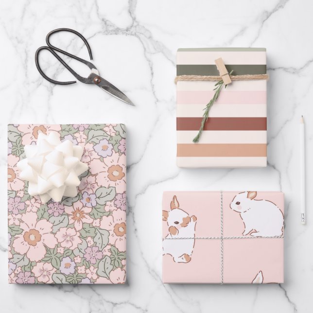 Feuille De Papier Cadeau Boho Spring Bunny Botanique (Recto)