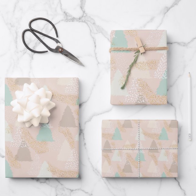 Feuille De Papier Cadeau Boho tendance arbres de Noël vacances (Recto)