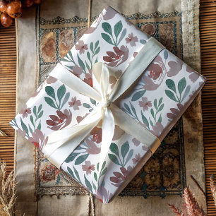 Feuille De Papier Cadeau Boho Terracotta Floral Aquarelle Motif