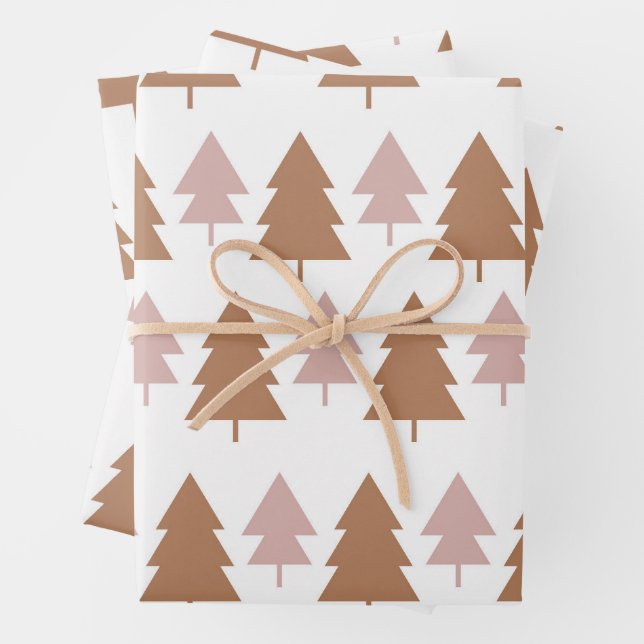 Feuille De Papier Cadeau Boho Terracotta rose blanc Arbres de Noël Vacances (En situation)