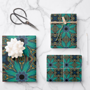 Feuille De Papier Cadeau Boho Turquoise Peacock Abstrait Motif graphique
