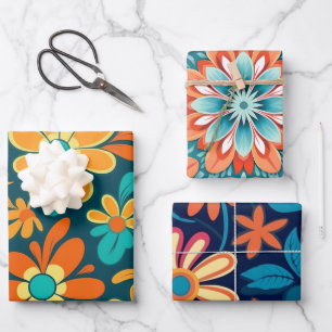 Feuille De Papier Cadeau Boho vintage les années 70 rétro Hippie Style Fleu