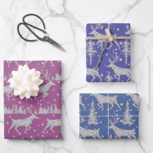 Feuille De Papier Cadeau Bois d'argent Forêt d'épinette Bleu pourpre