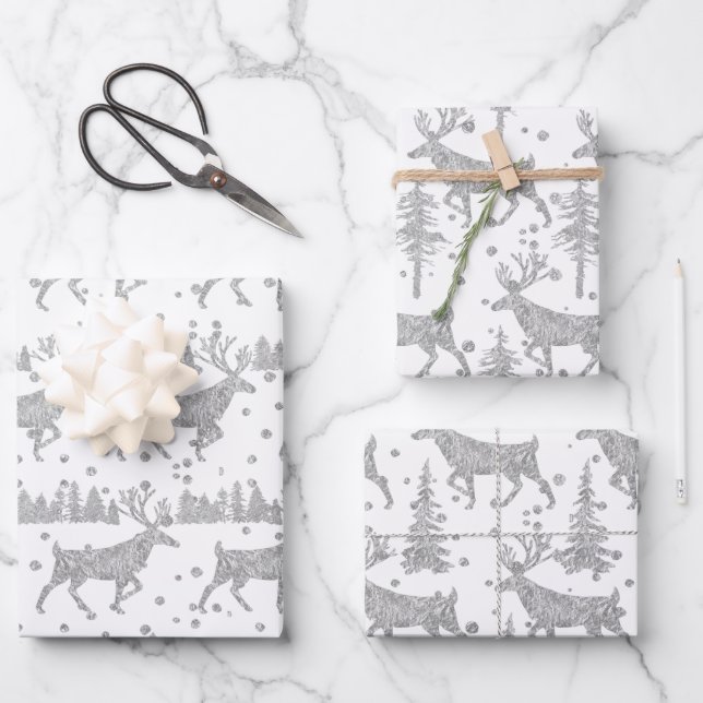 Feuille De Papier Cadeau Bois d'argent Stade Épinette Forêt d'épinette Neig (Recto)