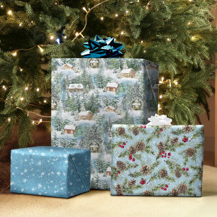 Feuille De Papier Cadeau Bois d'hiver Aquarelle Forêt de Noël