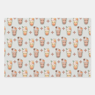 Feuille De Papier Cadeau Boissons Automnales Étincelantes Motif Pastel Kawa