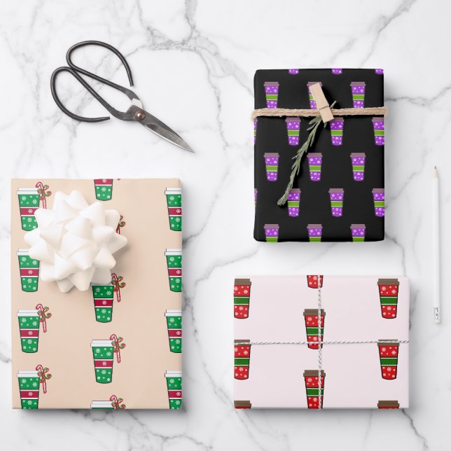 Feuille De Papier Cadeau Boissons de café de Noël (Recto)
