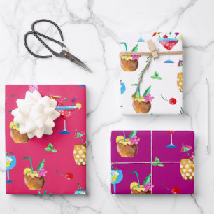 Feuille De Papier Cadeau Boissons tropicales à base de fruité Ensemble de p