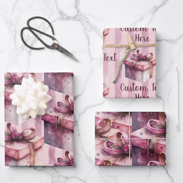 Feuille De Papier Cadeau Boîtes cadeaux en rose & rayures (Recto)