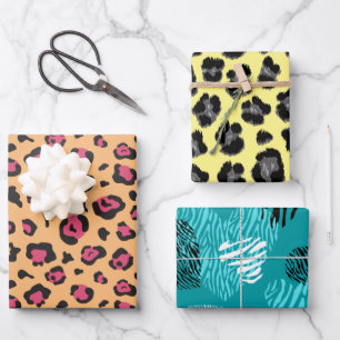 Feuille De Papier Cadeau Bold Zebra et Motif Empreinte de léopard