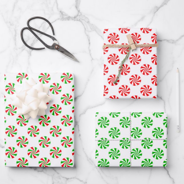Feuille De Papier Cadeau Bonbon de menthe verte et blanche rouge (Recto)