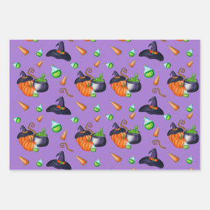 Feuille De Papier Cadeau Bonbons casquette sorcière citrouille Design Idé