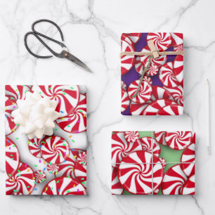 Feuille De Papier Cadeau Bonbons de menthe à poivre Noël