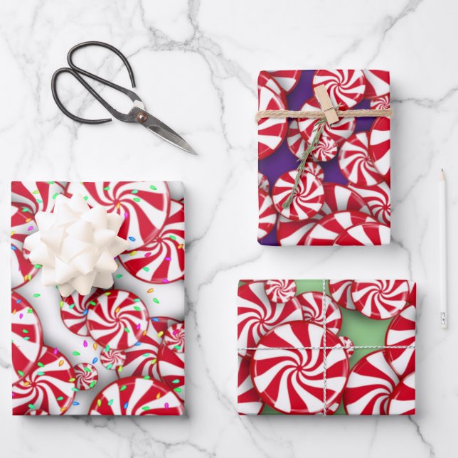 Feuille De Papier Cadeau Bonbons de menthe à poivre Noël (Recto)