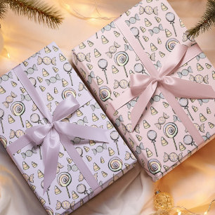 Feuille De Papier Cadeau Bonbons rose et violet thème Fille Anniversaire