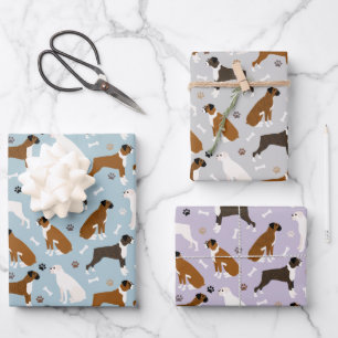 Feuille De Papier Cadeau Bones et pattes de chien de boxe