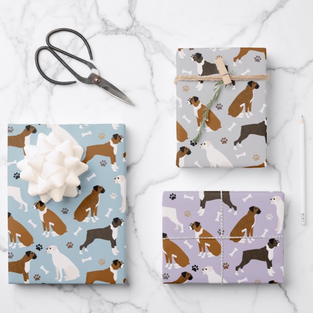 Feuille De Papier Cadeau Bones et pattes de chien de boxe (Recto)