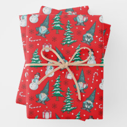 Feuille De Papier Cadeau Bonhommes de neige de Noël Nains Canneberges Cadea